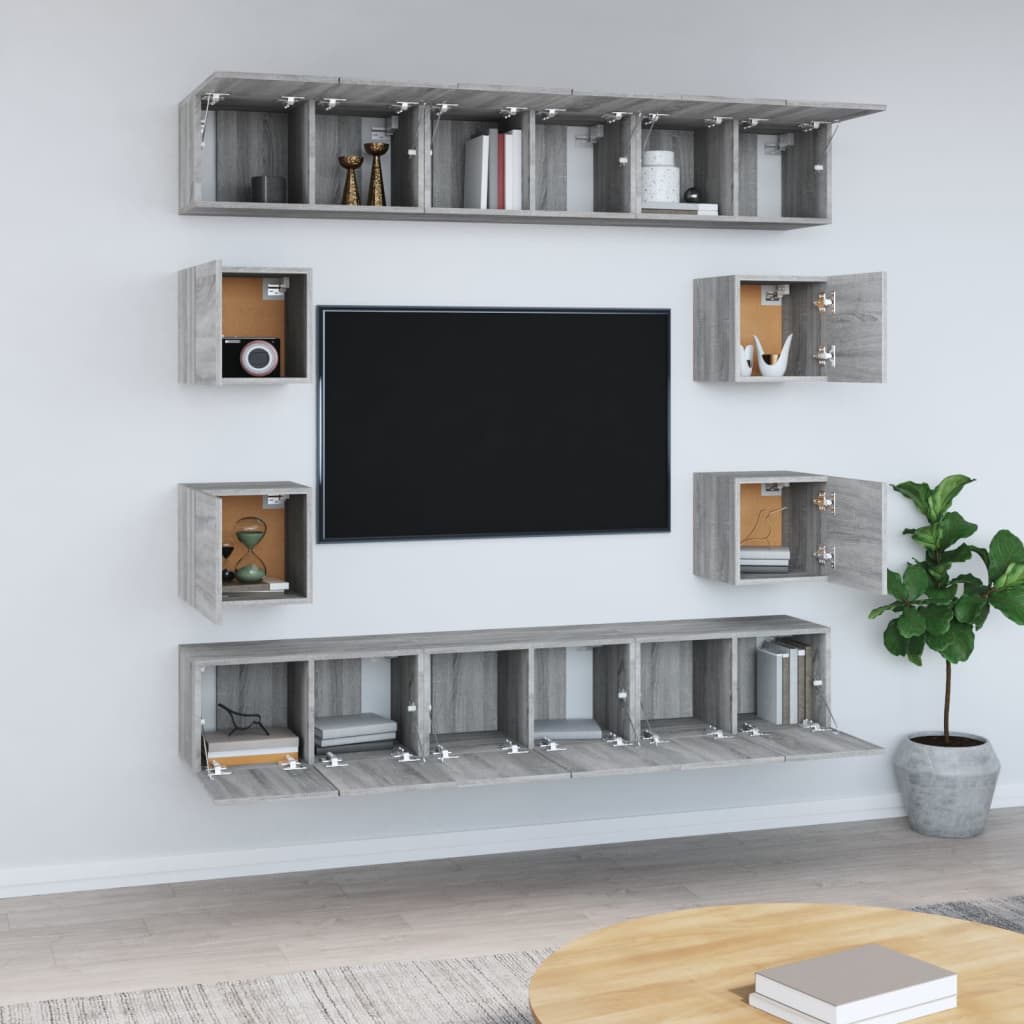 vidaXL Zestaw 10 szafek TV, szary dąb sonoma, materiał drewnopochodny