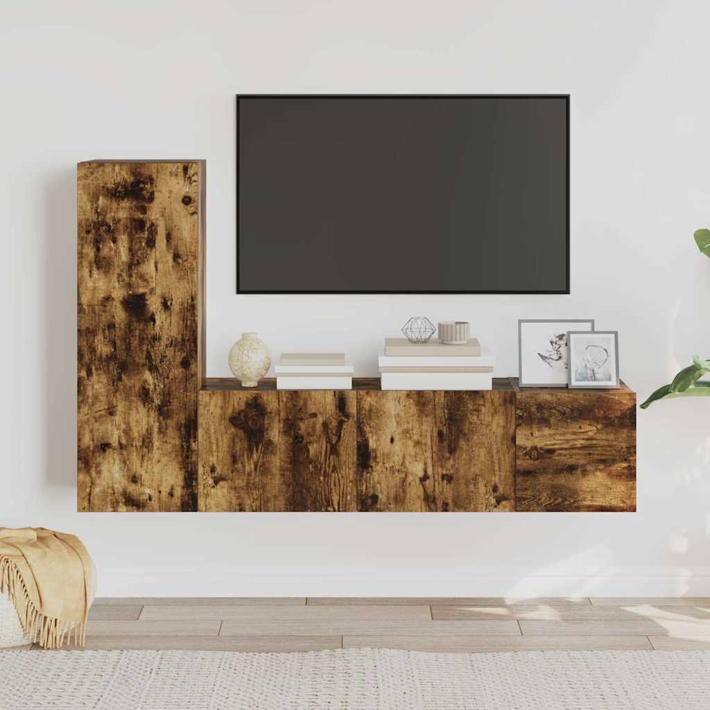 vidaXL Zestaw 3 szafek TV, przydymiony dąb, materiał drewnopochodny