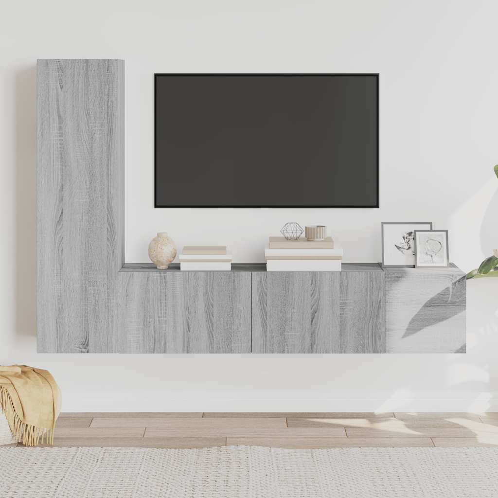 vidaXL Zestaw 3 szafek TV, szary dąb sonoma, materiał drewnopochodny