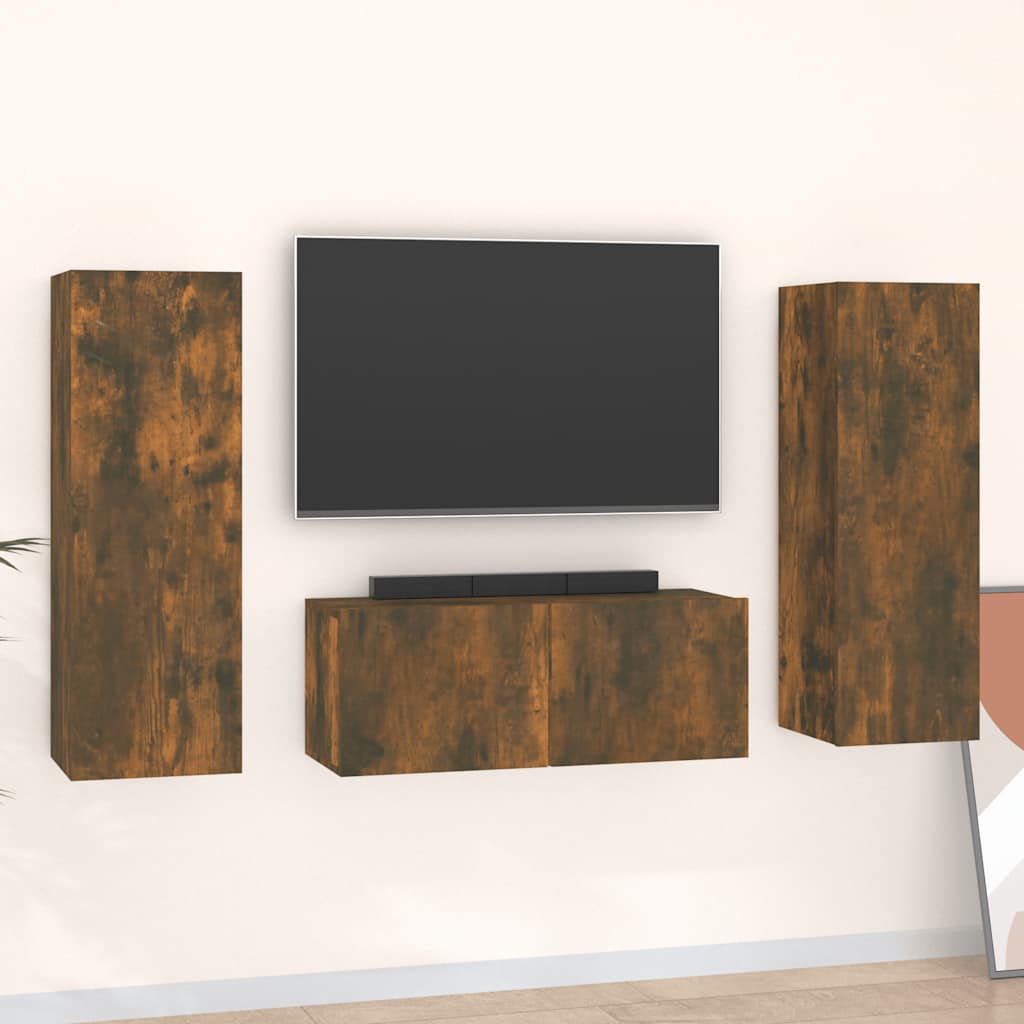 vidaXL Zestaw 3 szafek TV, przydymiony dąb, materiał drewnopochodny