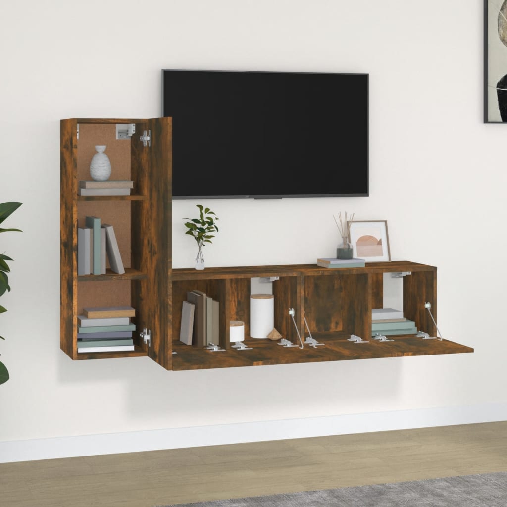 vidaXL Zestaw 3 szafek TV, przydymiony dąb, materiał drewnopochodny