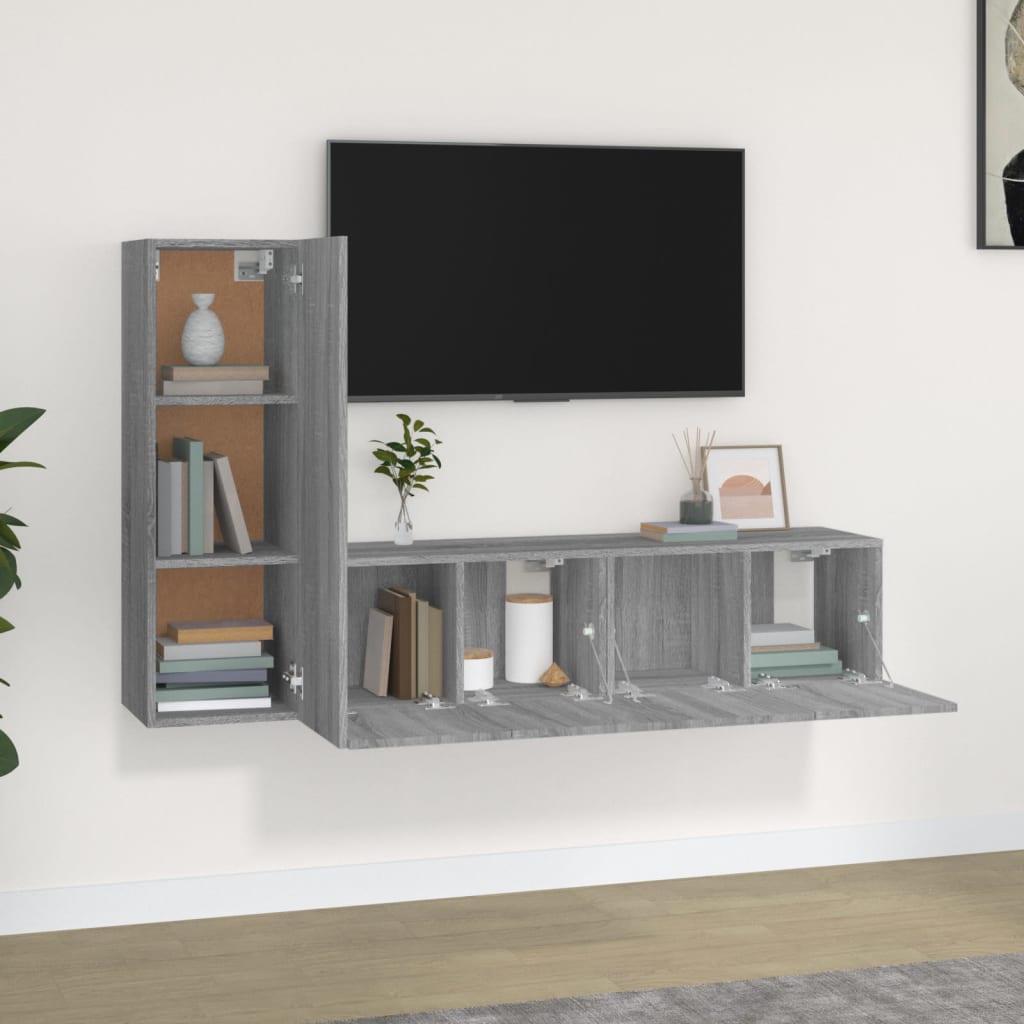 vidaXL Zestaw 3 szafek TV, szary dąb sonoma, materiał drewnopochodny