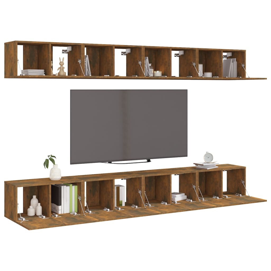 vidaXL Szafki TV, 8 szt., przydymiony dąb, 60x30x30 cm