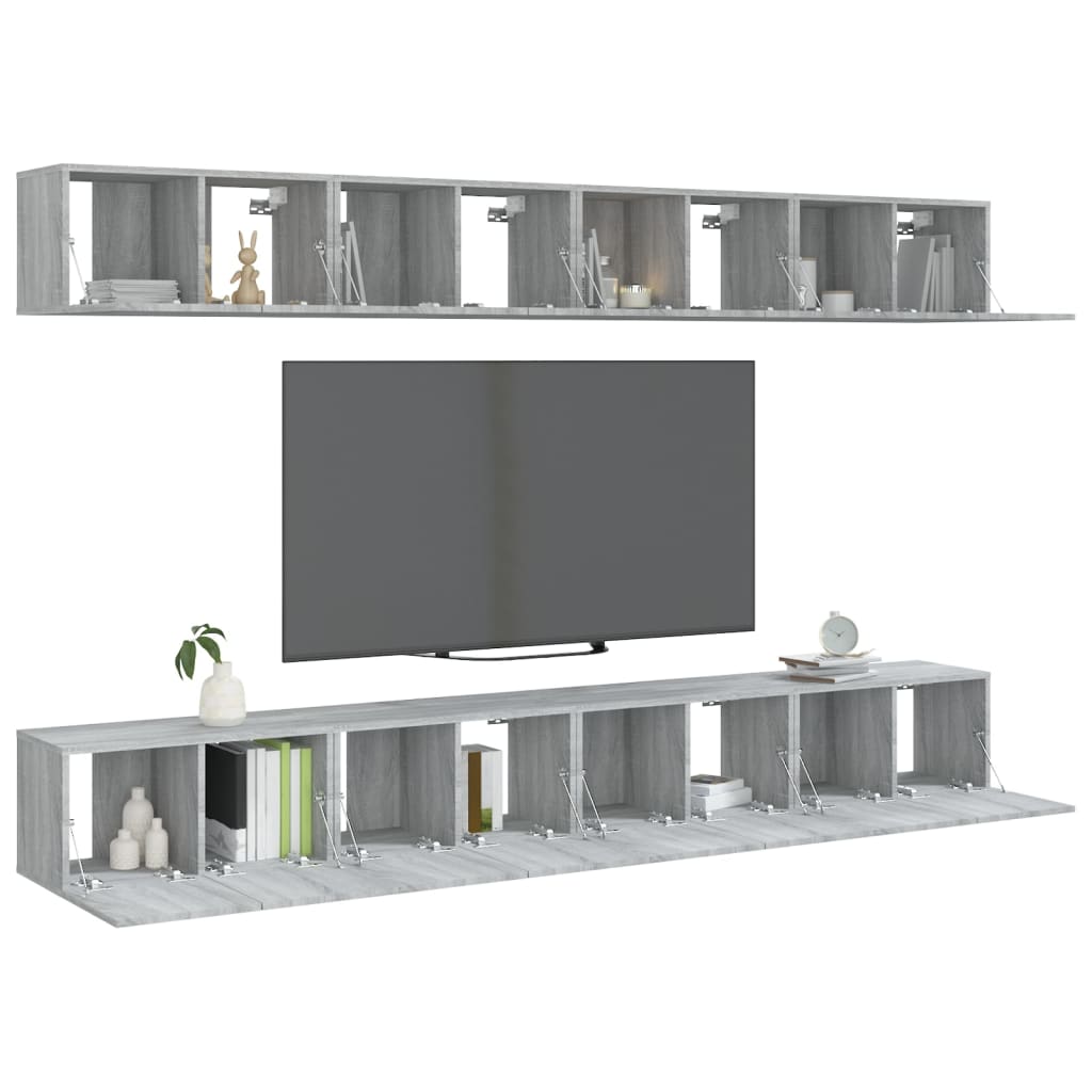 vidaXL Szafki TV, 8 szt., szary dąb sonoma, 60x30x30 cm
