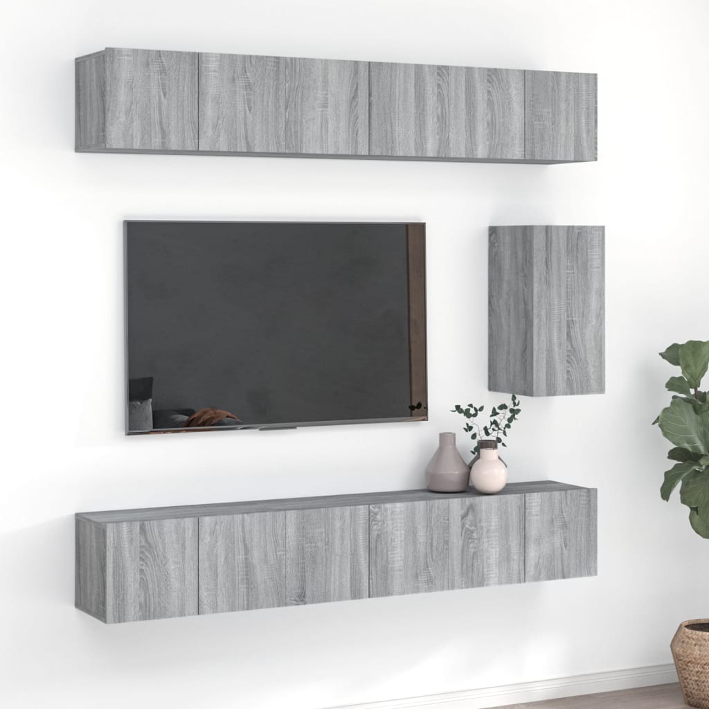 vidaXL Zestaw 7 szafek TV, szary dąb sonoma, materiał drewnopochodny
