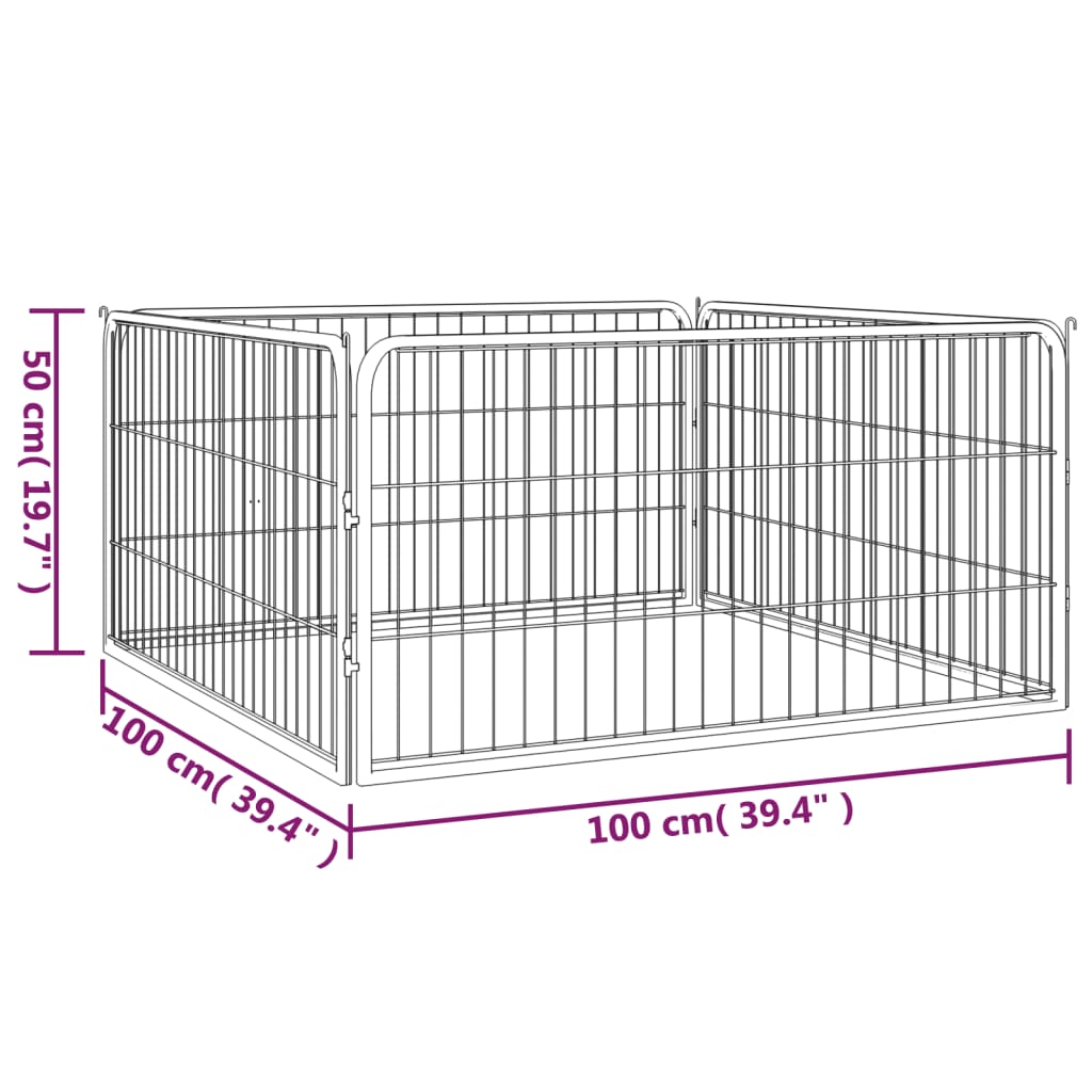 vidaXL Kojec dla psa, 4 panele, czarny, 100x50 cm, stalowy