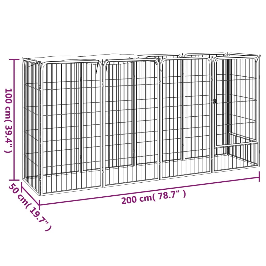 vidaXL Kojec dla psa, 10 paneli, czarny, 50x100 cm, stal