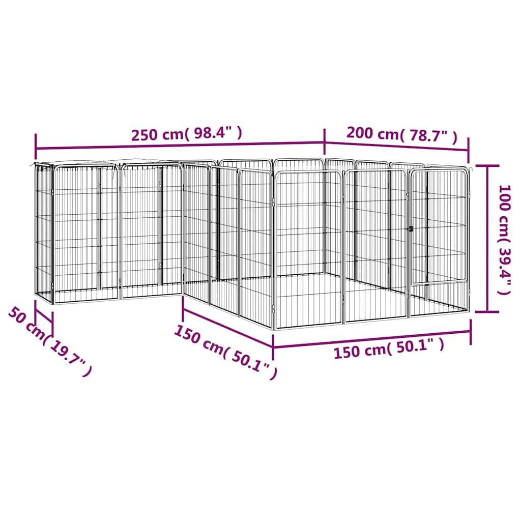 vidaXL Kojec dla psa, 18 paneli, czarny, 50x100 cm, stal