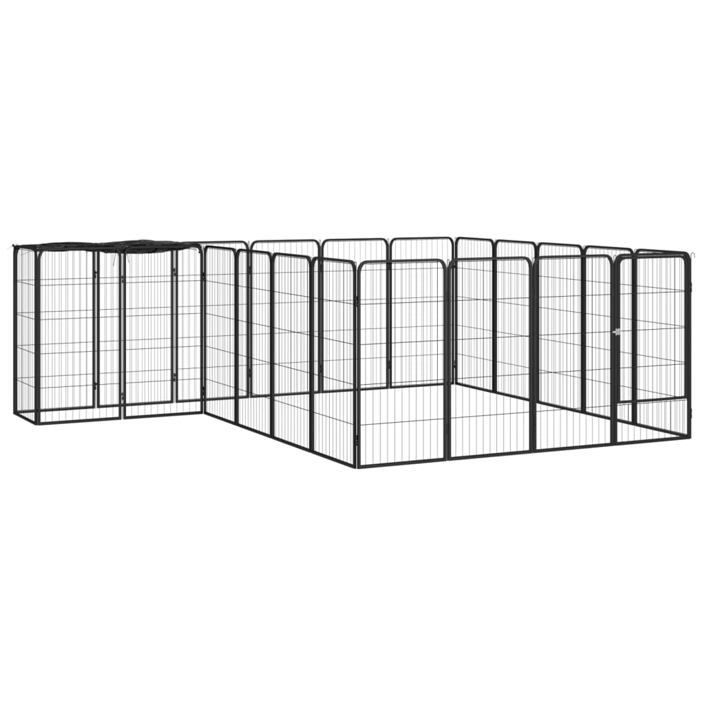 vidaXL Kojec dla psa, 22 paneli, czarny, 50x100 cm, stal
