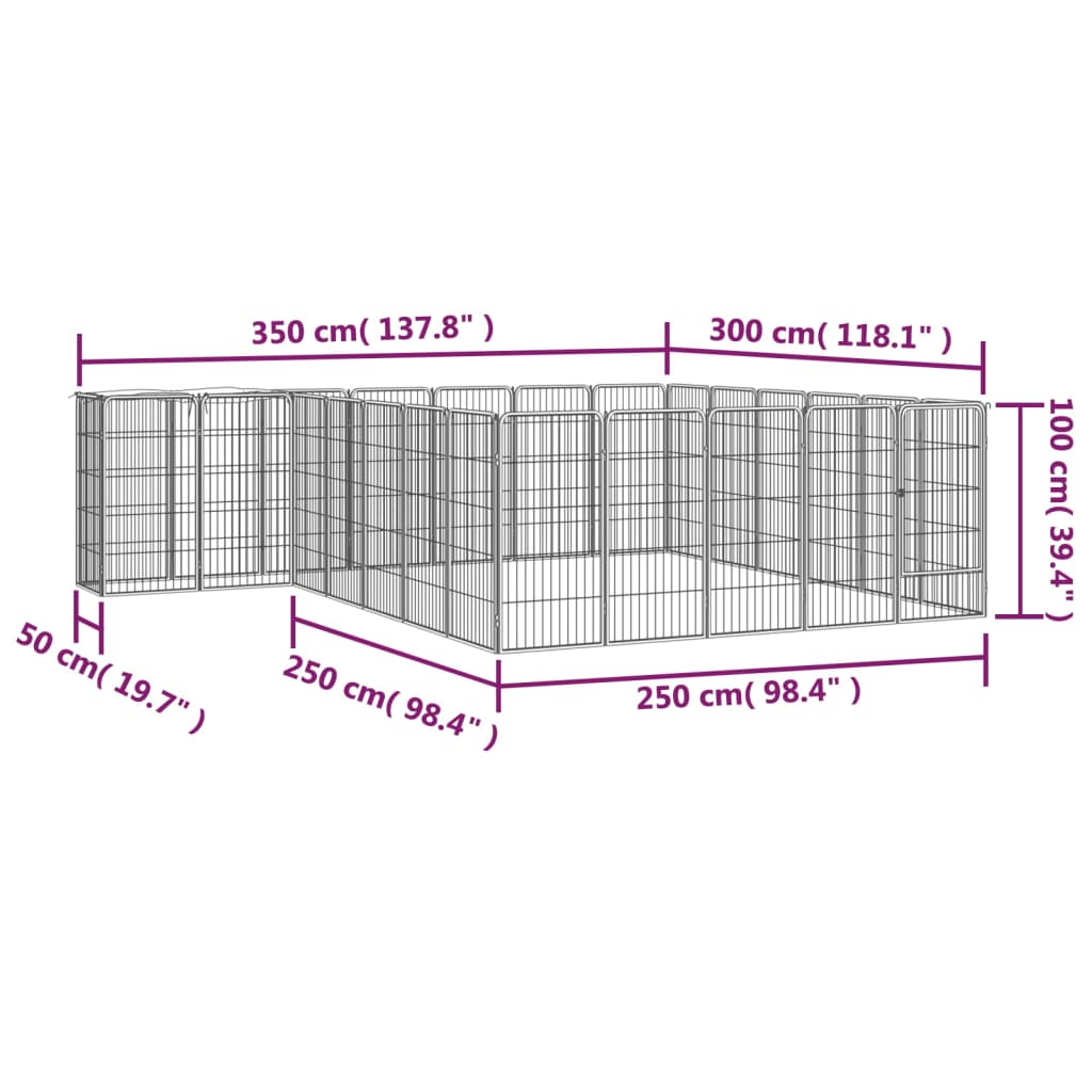vidaXL Kojec dla psa, 26 paneli, czarny, 50x100 cm, stal