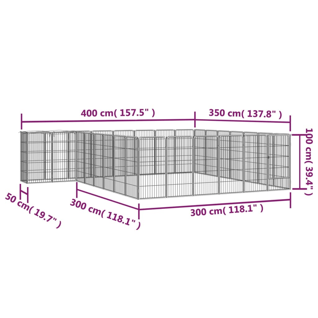 vidaXL Kojec dla psa, 30 paneli, czarny, 50x100 cm, stal