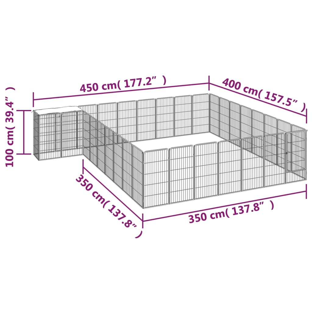 vidaXL Kojec dla psa, 34 paneli, czarny, 50x100 cm, stal