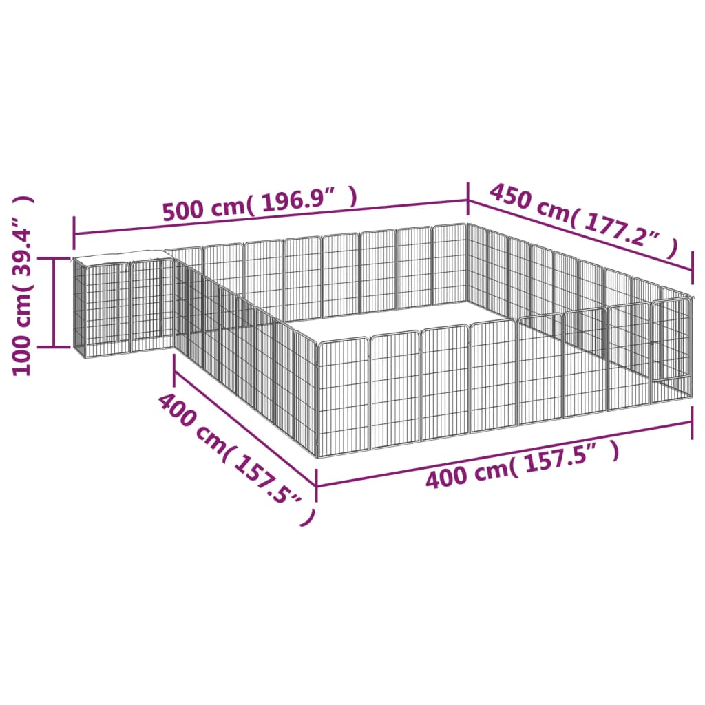 vidaXL Kojec dla psa, 38 paneli, czarny, 50x100 cm, stal