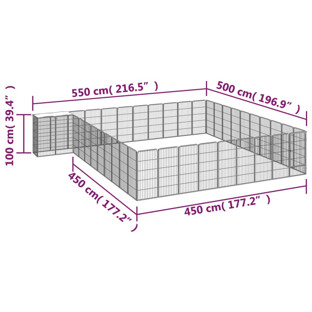 vidaXL Kojec dla psa, 42 paneli, czarny, 50x100 cm, stal