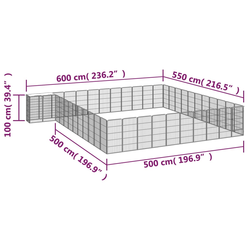 vidaXL Kojec dla psa, 46 paneli, czarny, 50x100 cm, stal