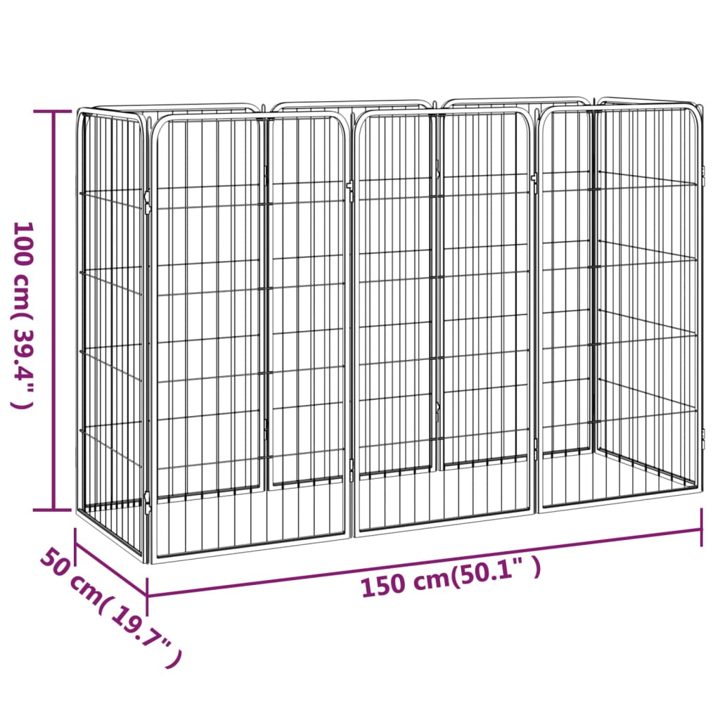 vidaXL Kojec dla psa, 8 paneli, czarny, 50x100 cm, stal