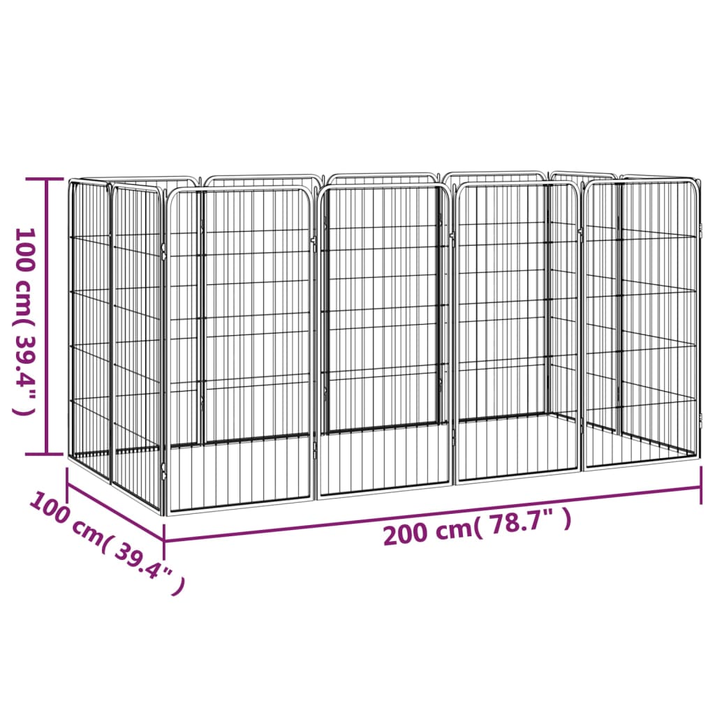 vidaXL Kojec dla psa, 12 paneli, czarny, 50x100 cm, stal