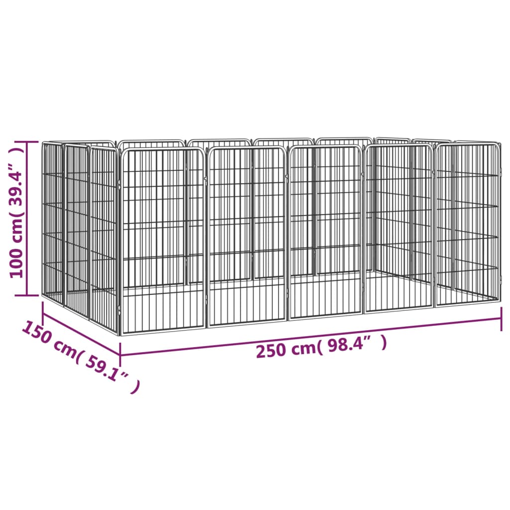 vidaXL Kojec dla psa, 16 paneli, czarny, 50x100 cm, stal