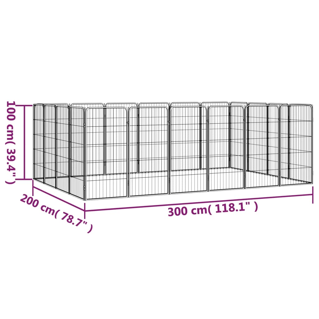 vidaXL Kojec dla psa, 20 paneli, czarny, 50x100 cm, stal
