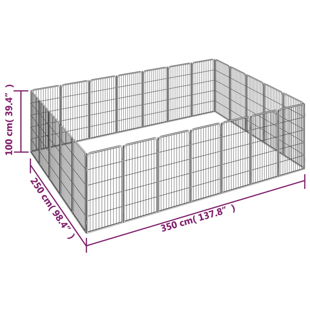 vidaXL Kojec dla psa, 24 paneli, czarny, 50x100 cm, stal