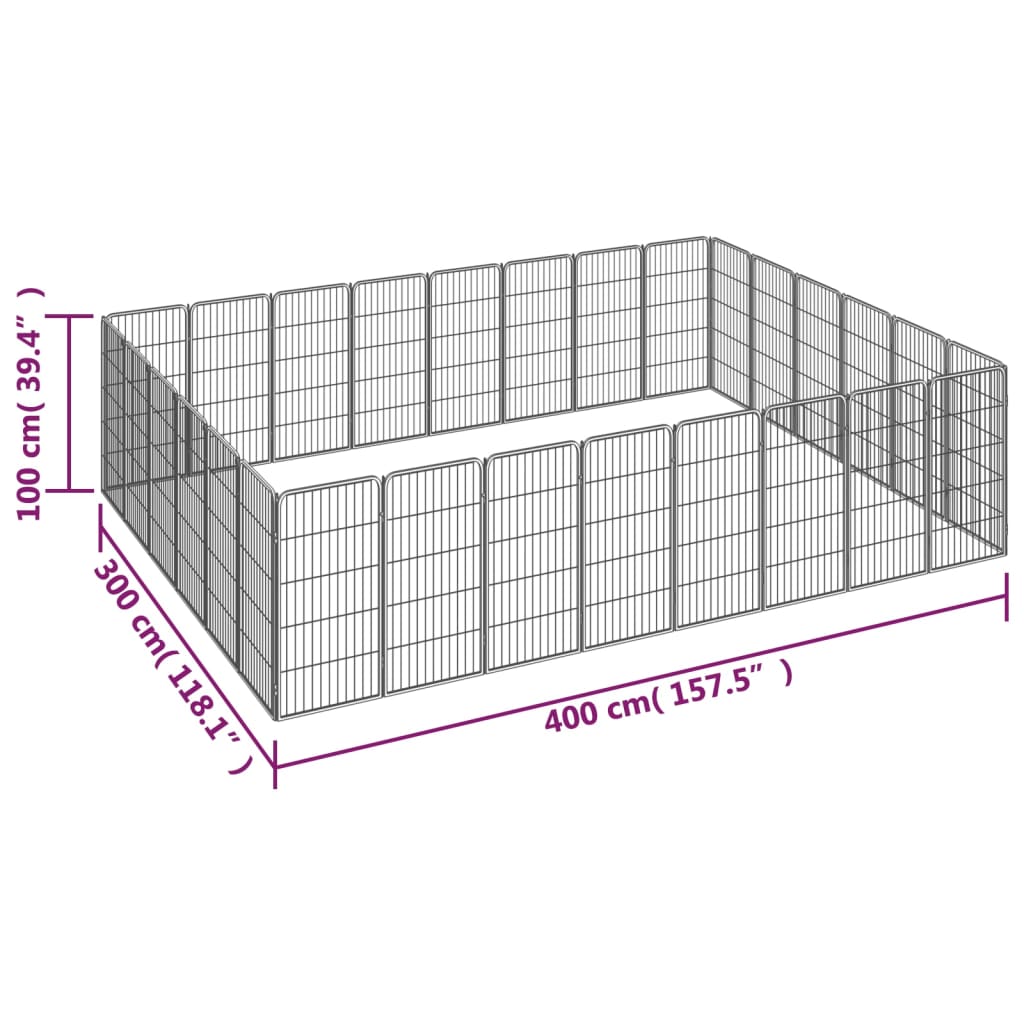 vidaXL Kojec dla psa, 28 paneli, czarny, 50x100 cm, stal