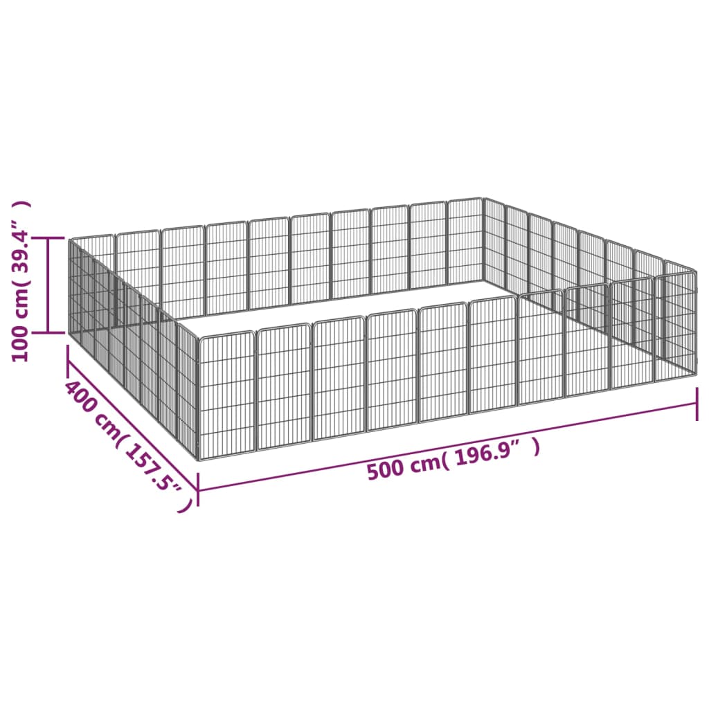 vidaXL Kojec dla psa, 36 paneli, czarny, 50x100 cm, stal