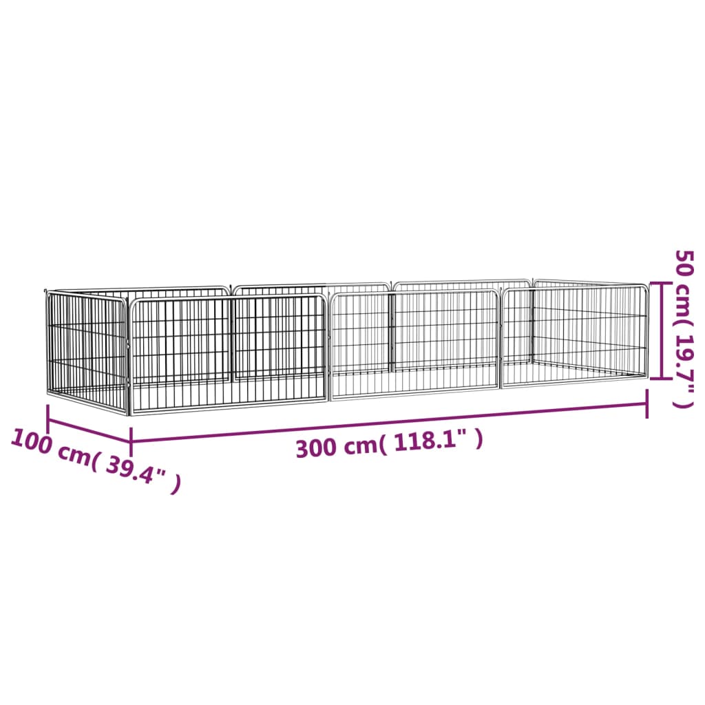 vidaXL Kojec dla psa, 8 panele, czarny, 100x50 cm, stal