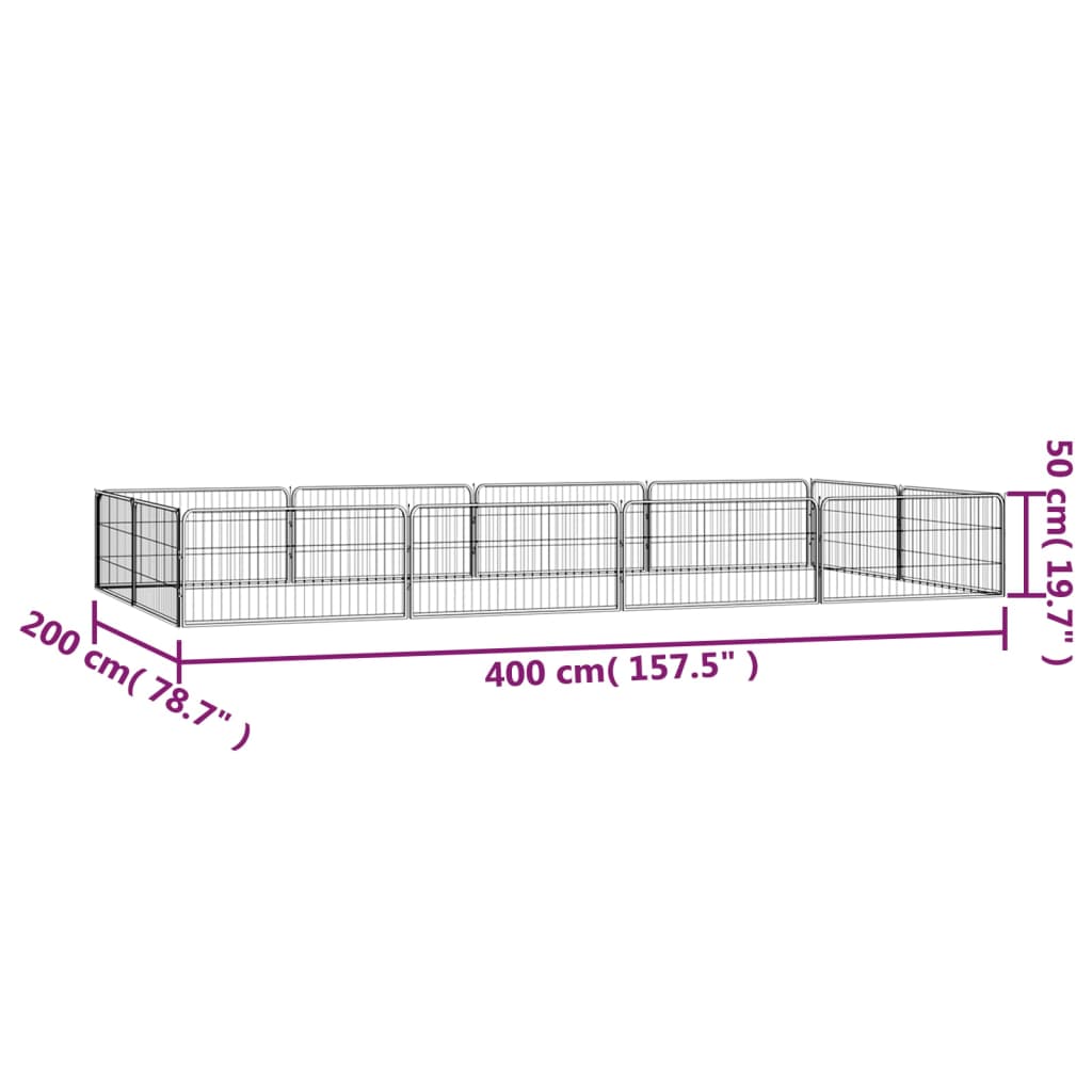 vidaXL Kojec dla psa, 12 panele, czarny, 100x50 cm, stal