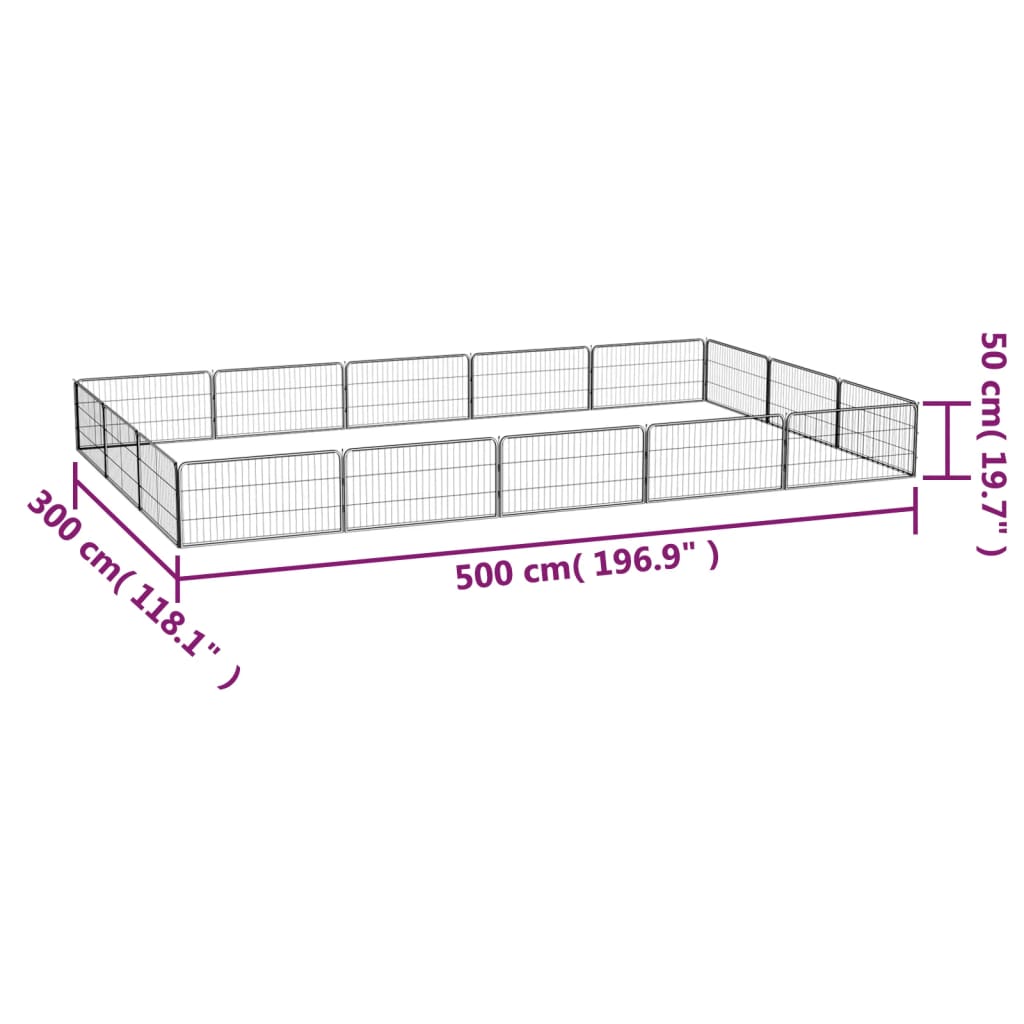 vidaXL Kojec dla psa, 16 panele, czarny, 100x50 cm, stal