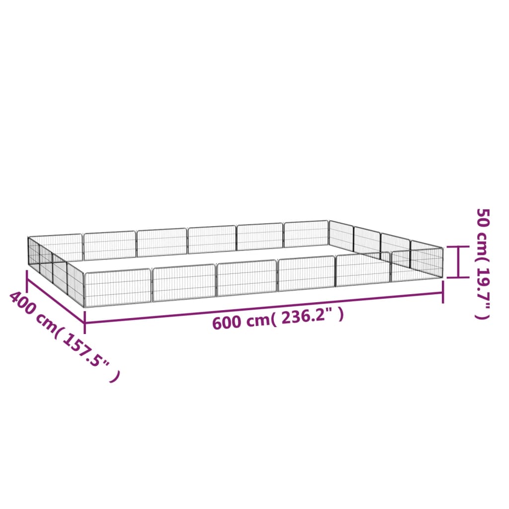 vidaXL Kojec dla psa, 20 panele, czarny, 100x50 cm, stal