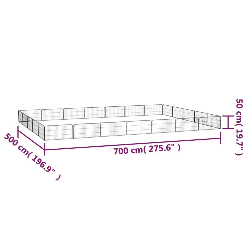 vidaXL Kojec dla psa, 24 panele, czarny, 100x50 cm, stal