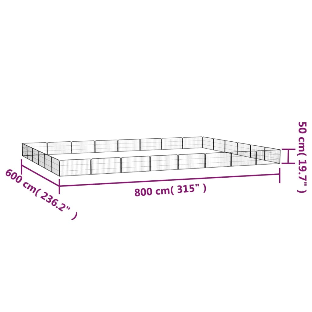 vidaXL Kojec dla psa, 28 panele, czarny, 100x50 cm, stal