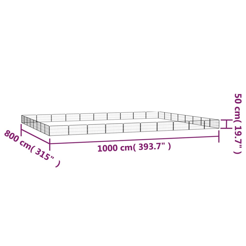 vidaXL Kojec dla psa, 36 panele, czarny, 100x50 cm, stal