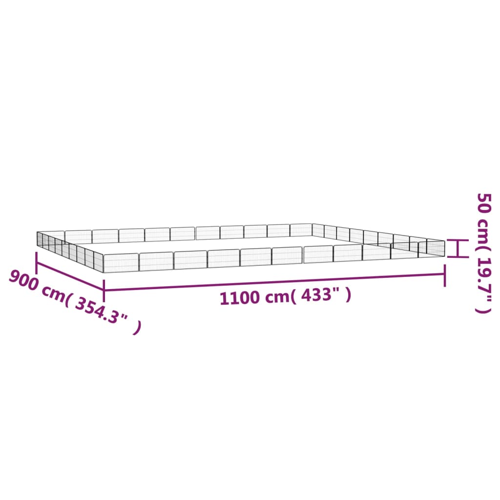 vidaXL Kojec dla psa, 40 panele, czarny, 100x50 cm, stal