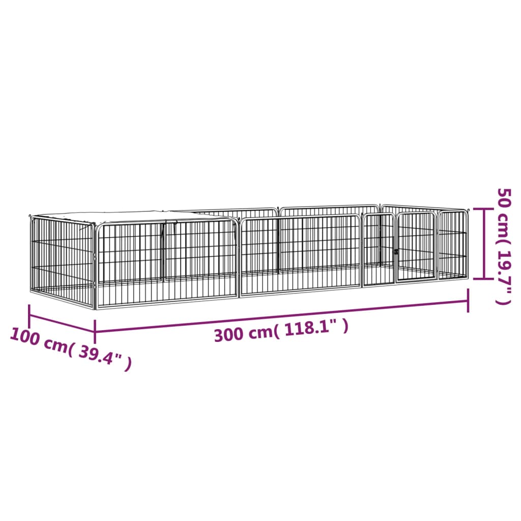 vidaXL Kojec dla psa, 8 panele, czarny, 100x50 cm, stal
