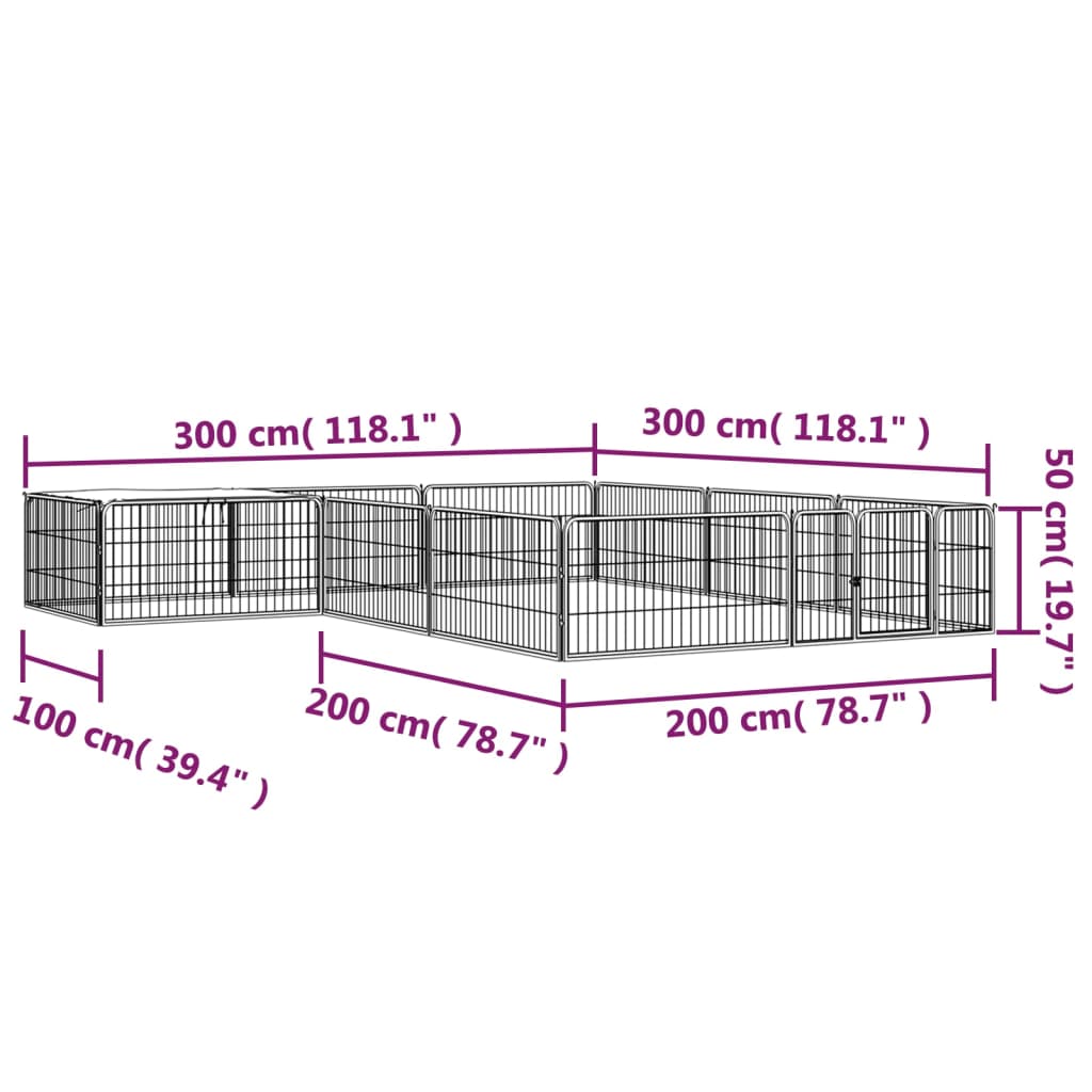 vidaXL Kojec dla psa, 12 panele, czarny, 100x50 cm, stal