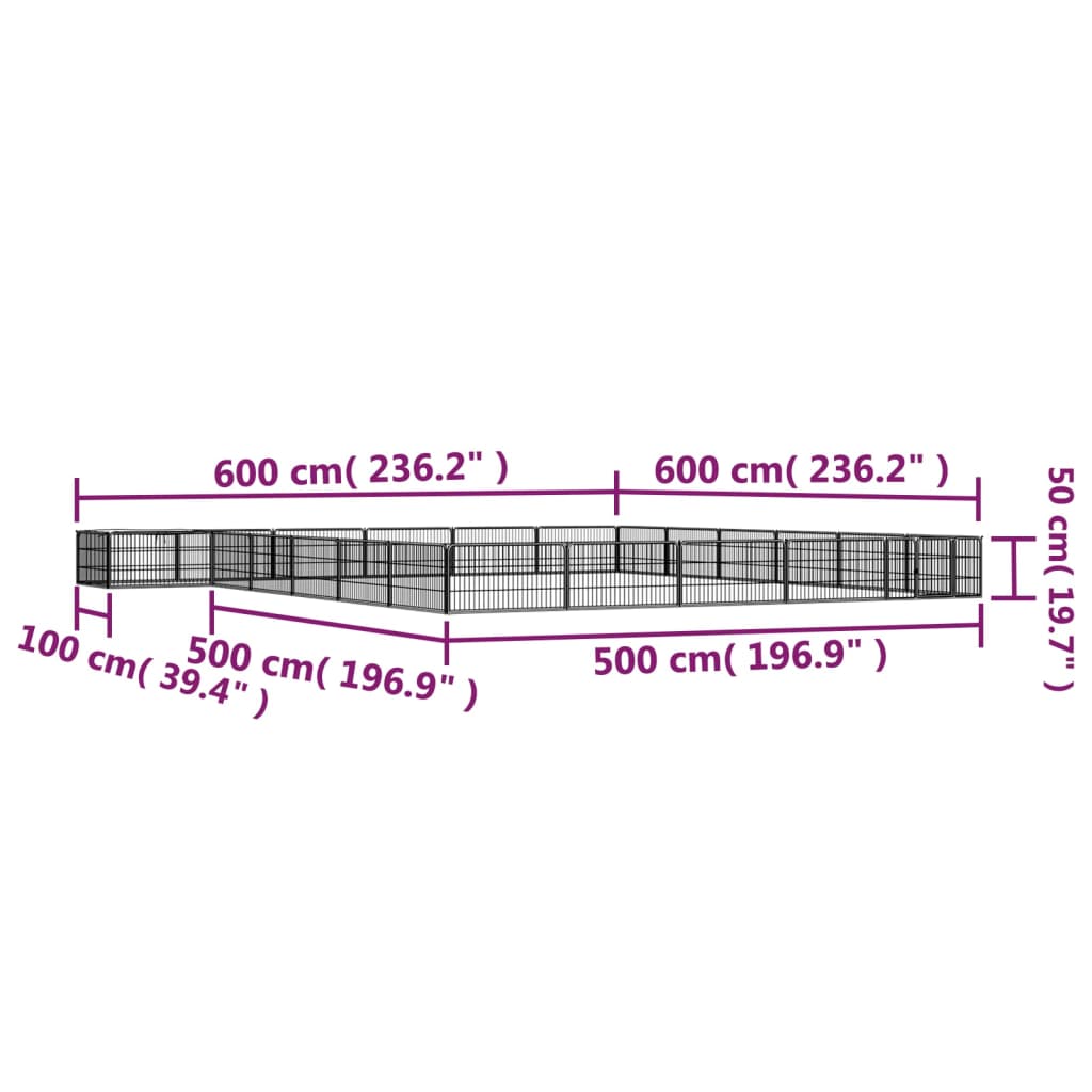vidaXL Kojec dla psa, 24 panele, czarny, 100x50 cm, stal