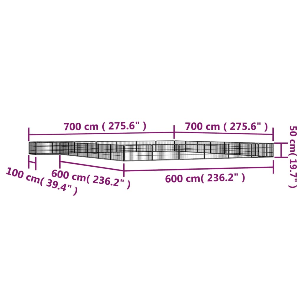 vidaXL Kojec dla psa, 28 panele, czarny, 100x50 cm, stal