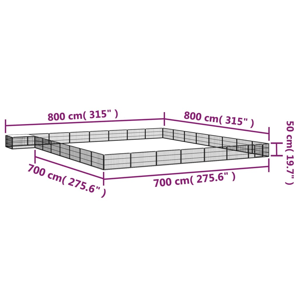 vidaXL Kojec dla psa, 32 panele, czarny, 100x50 cm, stal