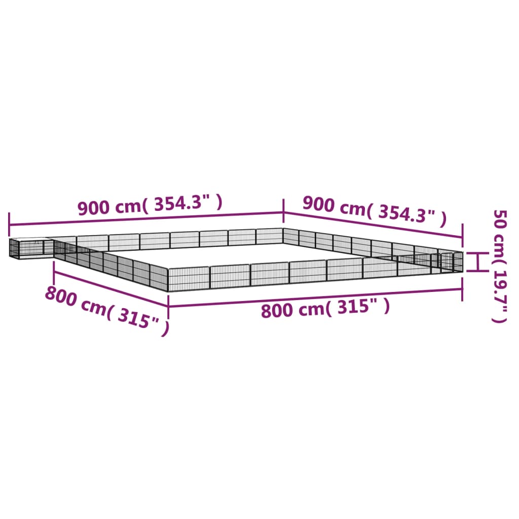 vidaXL Kojec dla psa, 36 panele, czarny, 100x50 cm, stal