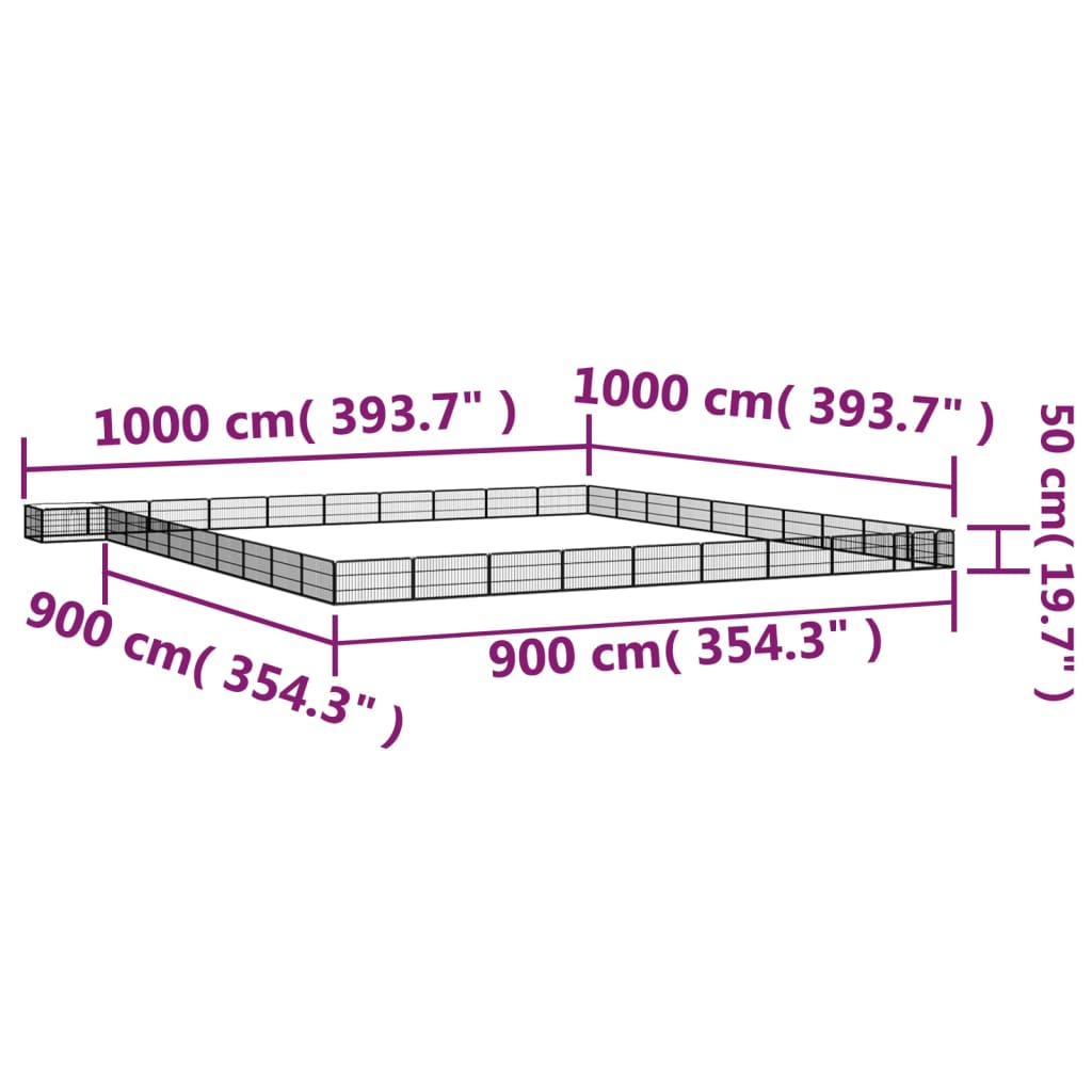 vidaXL Kojec dla psa, 40 panele, czarny, 100x50 cm, stal
