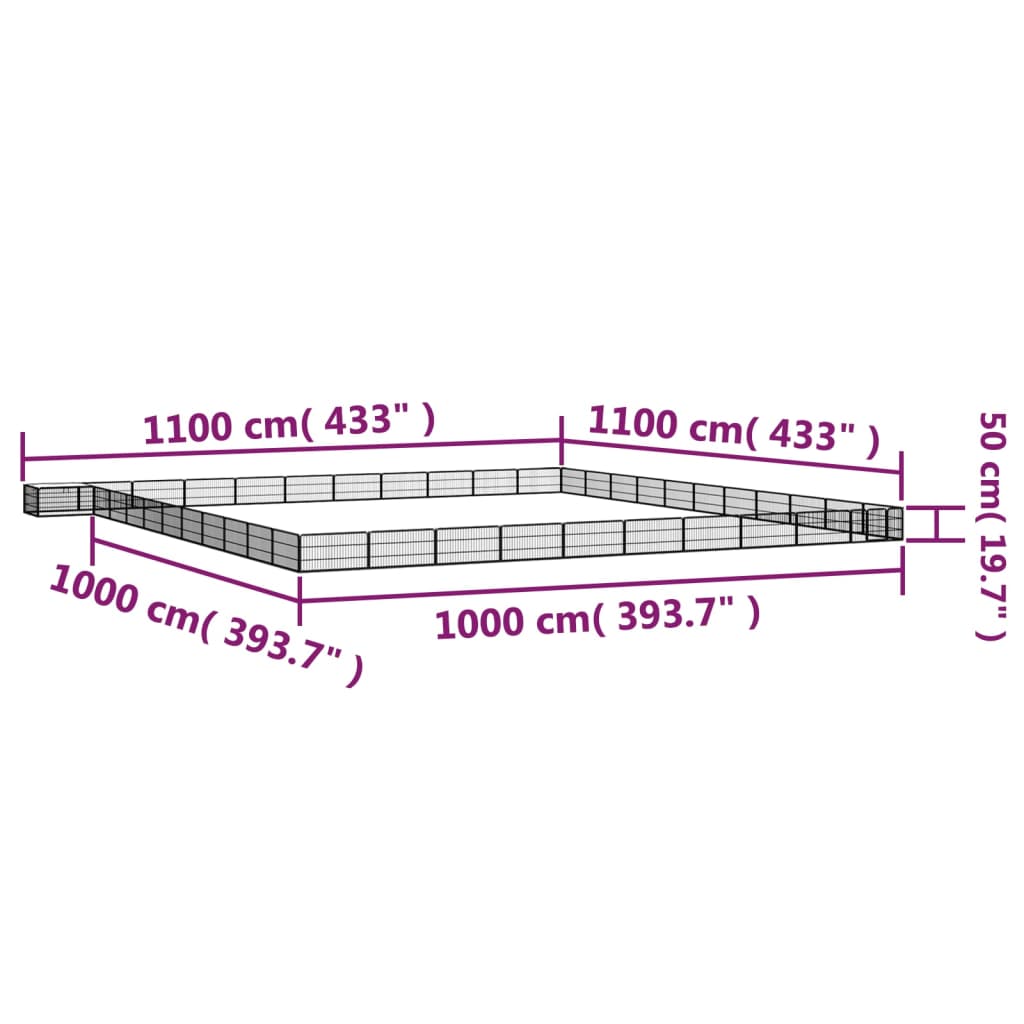 vidaXL Kojec dla psa, 44 panele, czarny, 100x50 cm, stal