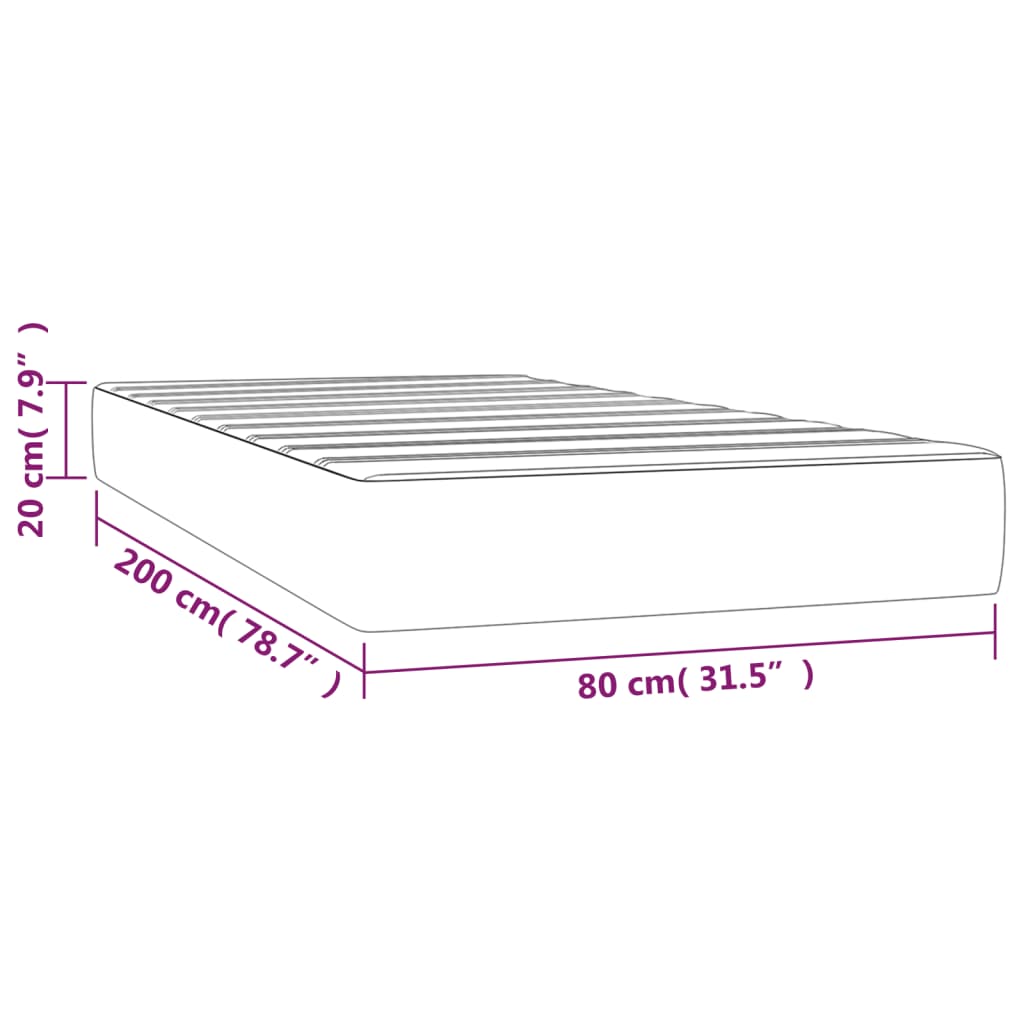 vidaXL Materac kieszeniowy, średnia twardość, jasnoszary, 80x200x20 cm, aksamit
