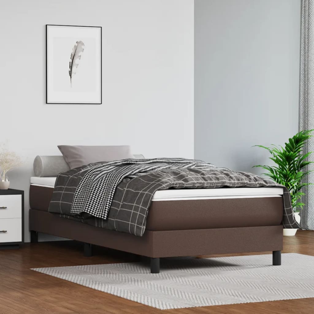 vidaXL Materac kieszeniowy, średnia twardość, brązowy, 90x200x20 cm, sztuczna skóra