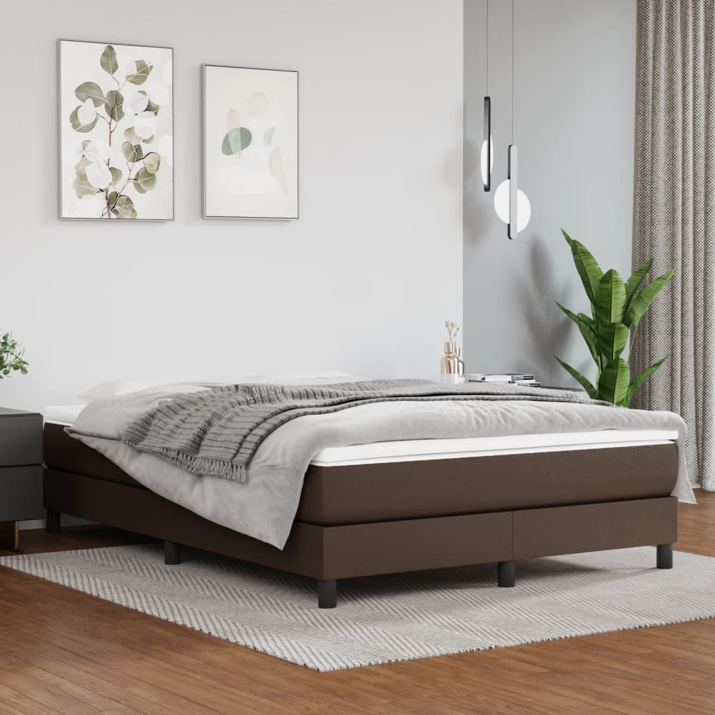vidaXL Materac kieszeniowy, średnia twardość, brązowy, 140x190x20 cm, sztuczna skóra