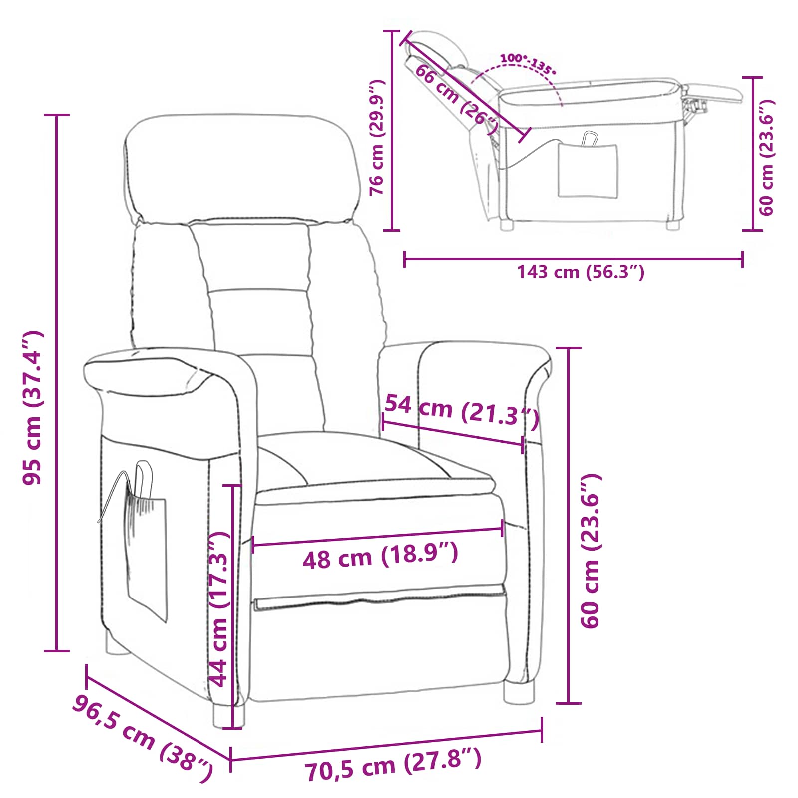 vidaXL Fotel do masażu Brązowy 96.5 x 70.5 x 95 cm Mikrofibra