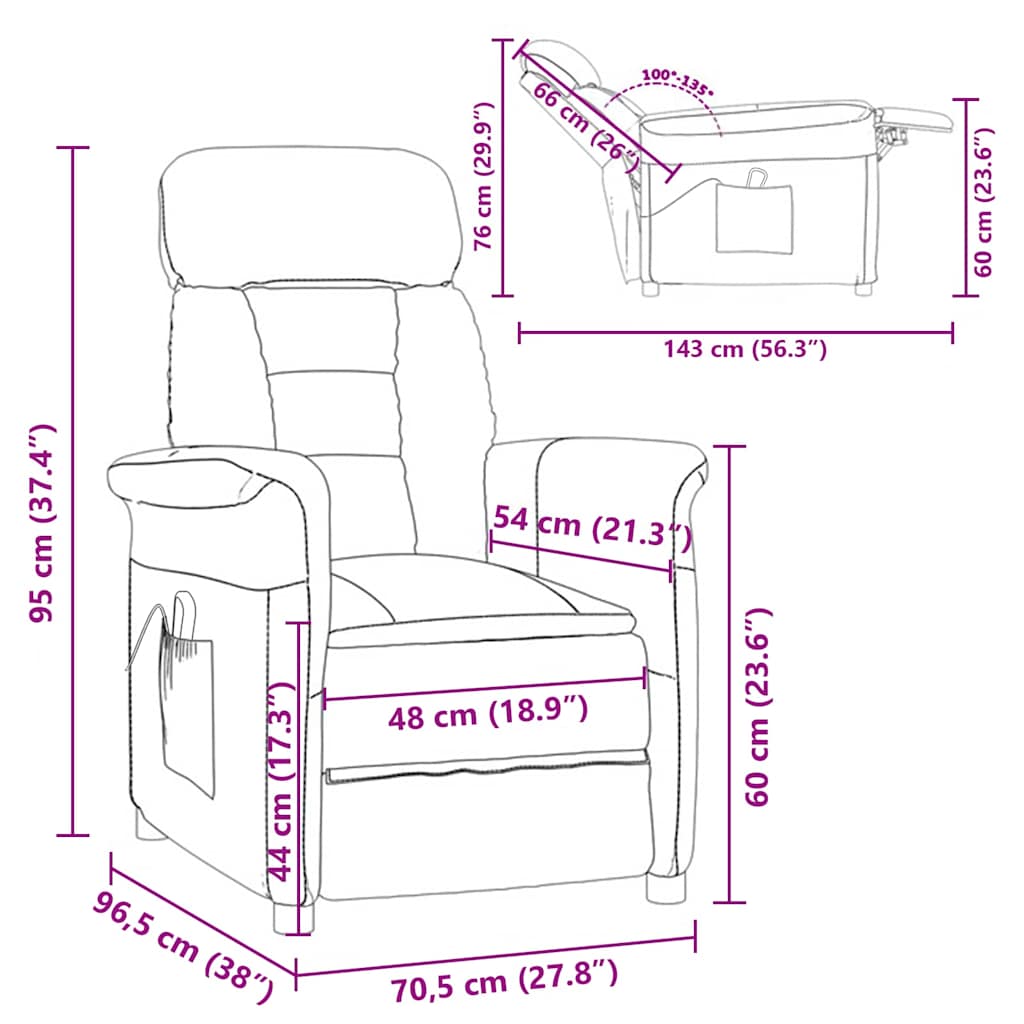 vidaXL Fotel do masażu Kremowy 96.5 x 70.5 x 95 cm Mikrofibra