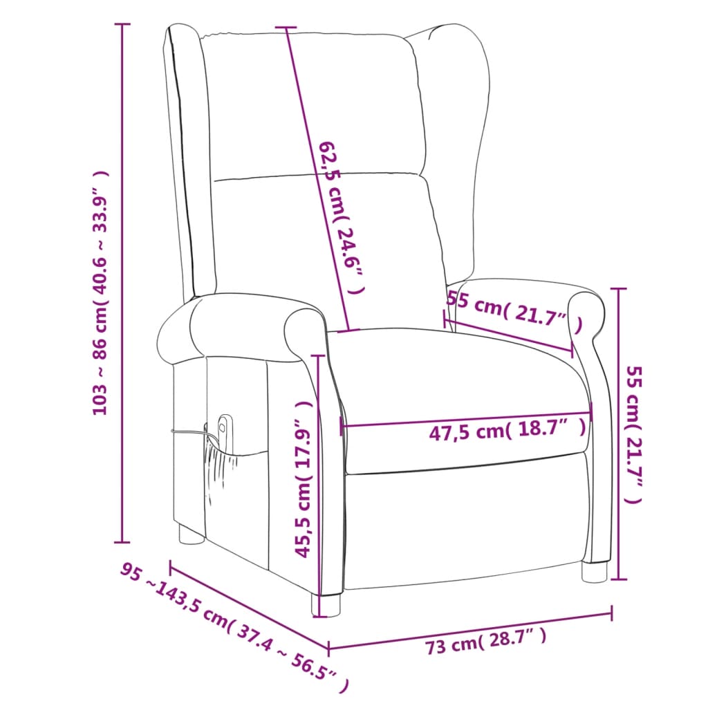 vidaXL Fotel masujący, kremowy, obity tkaniną