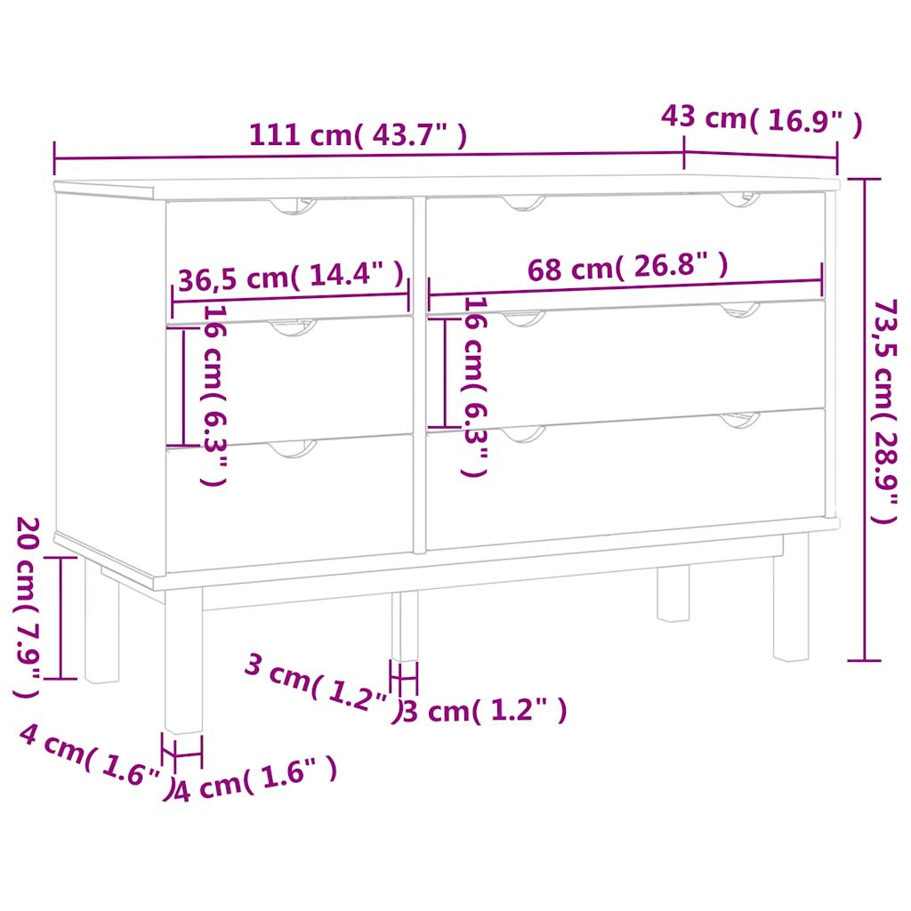 vidaXL Szafka z szufladami OTTA, 111x43x73,5 cm, lite drewno sosnowe