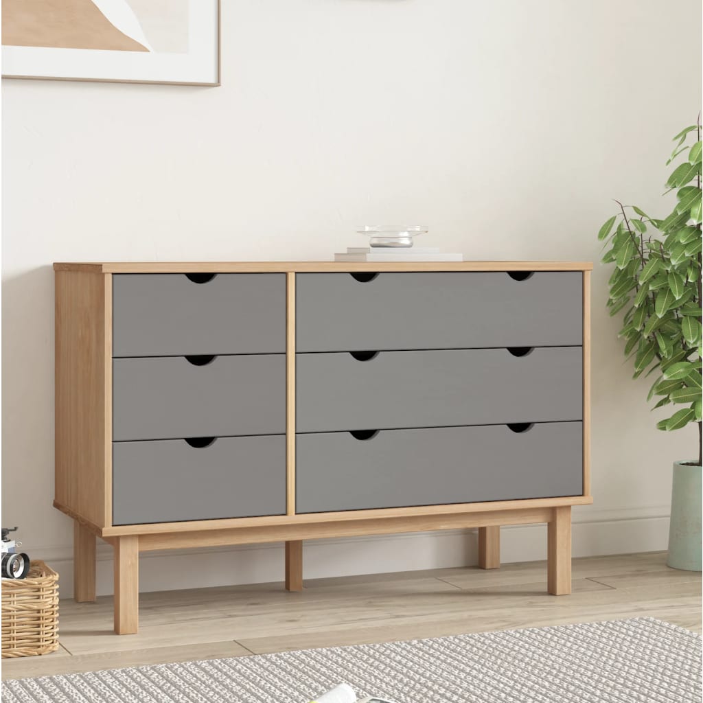 vidaXL Szafka z szufladami OTTA, brązowo-szara 111x43x73,5 cm, sosna